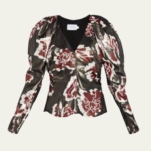 SALE NEW TANYA TAYLOR cameron top in black multi Lame Shimmer Metallic Floral 0